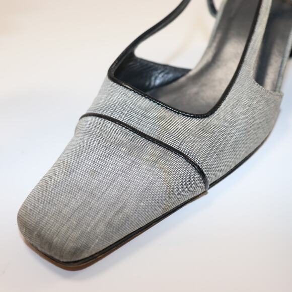 Vintage Stuart Weitzman Slingback Block Heel Pumps Gray Fabric Size 8 - Picture 6 of 7
